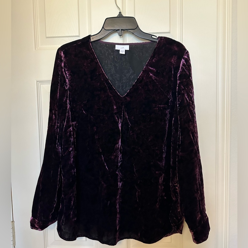 J. Jill Womens Velvet Blouse Size M Purple Timeless Elegant Party Office